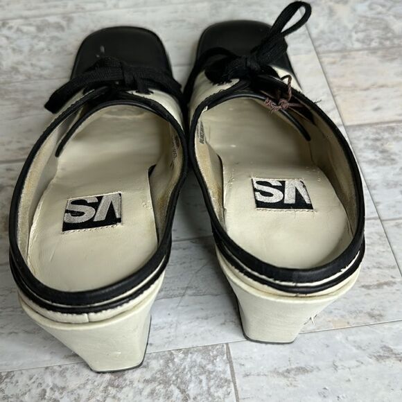 Vintage 90’s Magma Pale Green Black Saddle Mules 3.5” Heel Size 6m - Picture 10 of 11